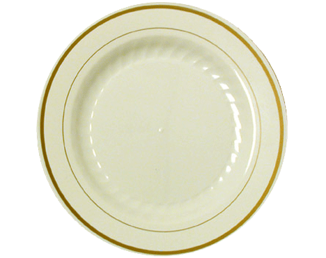 10.25&quot;IVORY PLATE WITH GOLD
BAND-MASTERPIECE 120