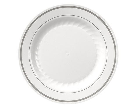 10.25&quot;WHITE PLATE WITH SILVER
BAND-MASTERPIECE 120 