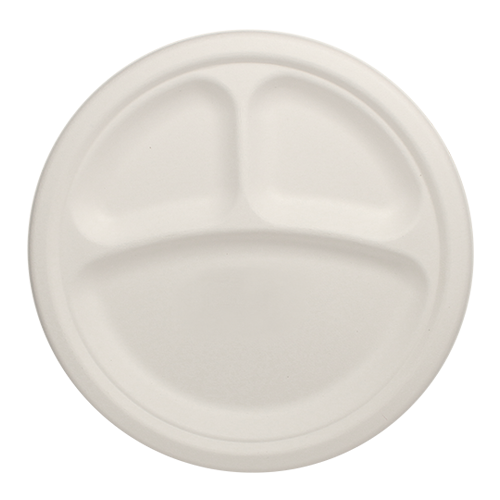 9&quot;3-COMPARTMENT ROUND BAGASSE PLATE 500