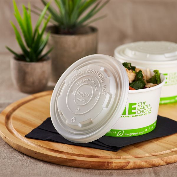 COMPOSTABLE FLAT LID FOR
12-20 OZ FOOD CONTAINERS
500/CASE