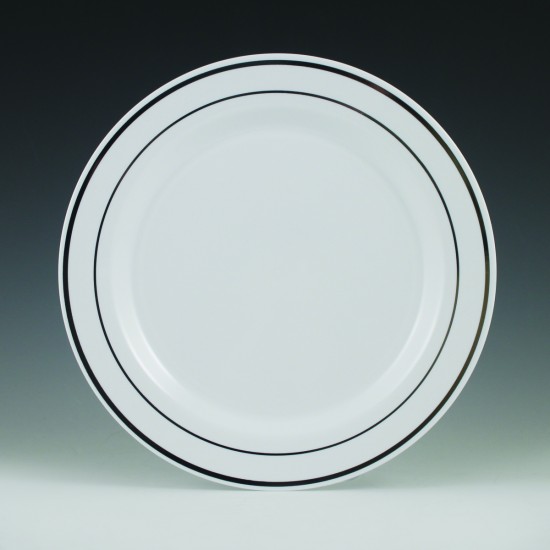 7.5&quot; WHITE PLATE WITH SILVER TRIM 120/CASE