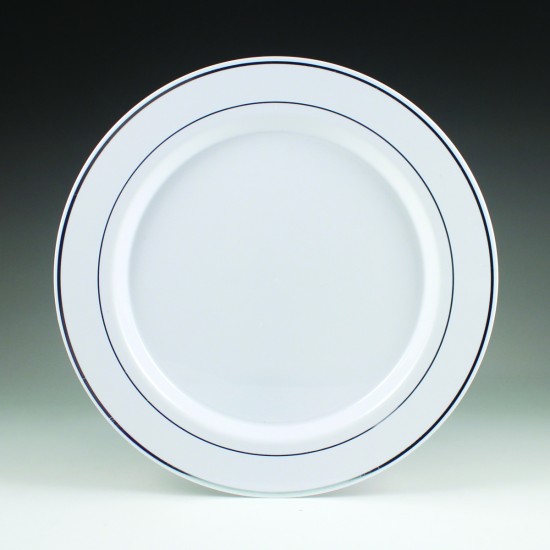 9&quot; WHITE PLATE WITH SILVER
TRIM 120/CASE