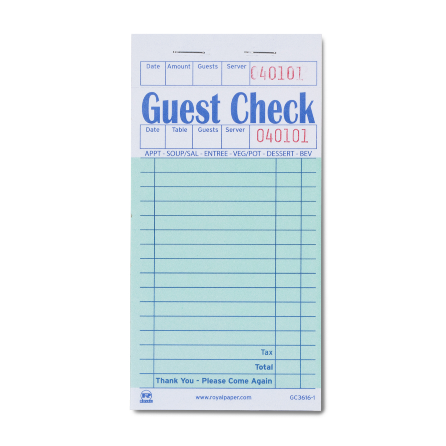 16 LINE GUEST CHECK 1 Pt
Pkd50/100