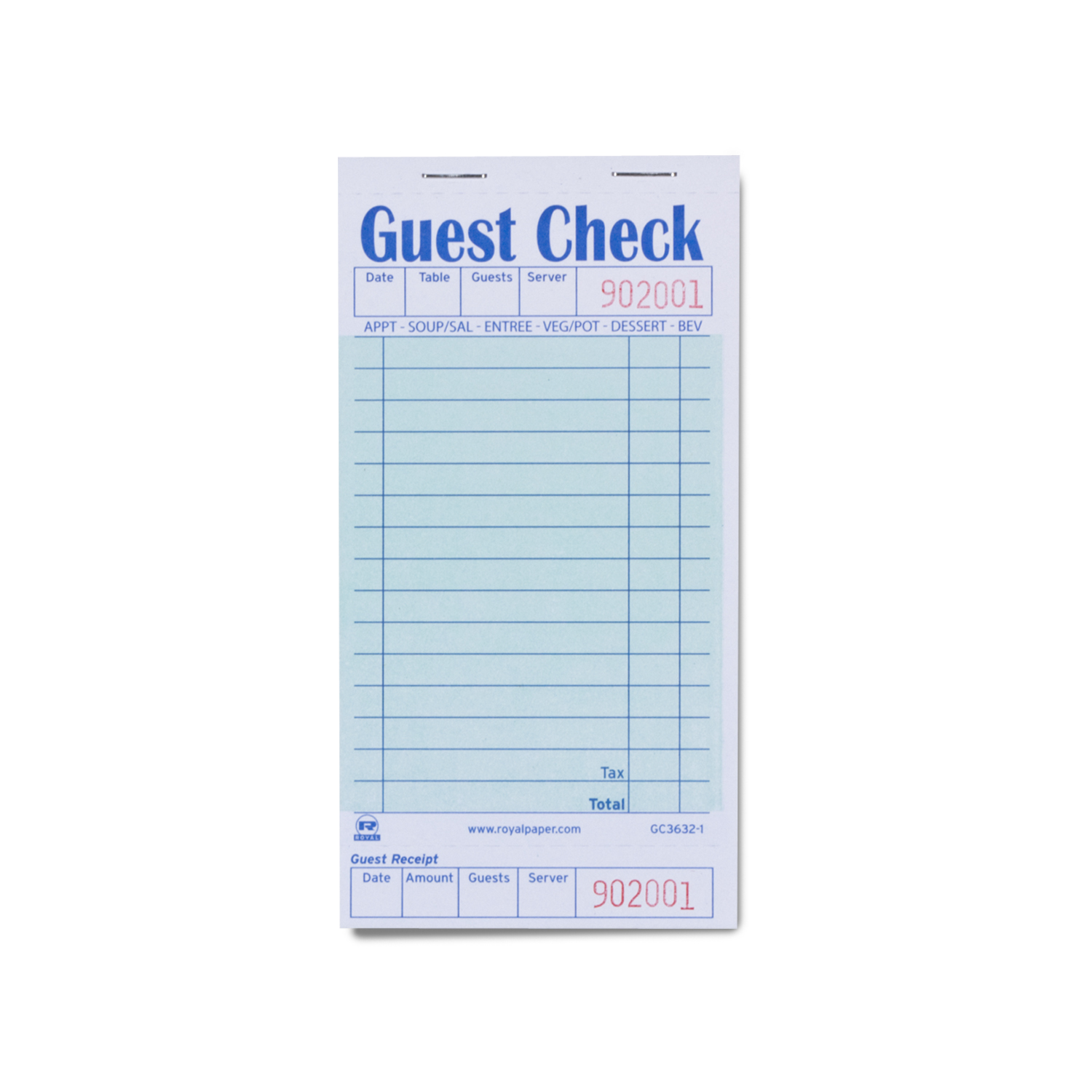 GUEST CHECK BOARD 1 PART BOOKED PKD 50/50 15 LINES -